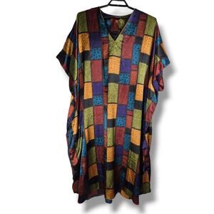 Winlar Caftan Womens One Size OSFM Long Maxi Tunic Blue Green Wine Floral Kaftan